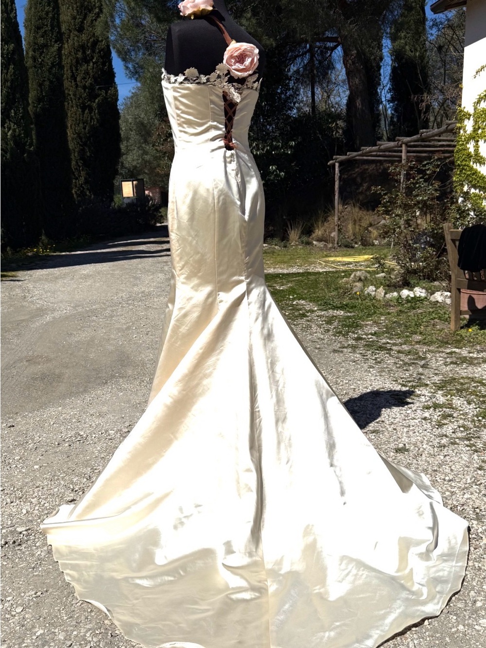 Silk Strapless Mermaid Dress with Lace Hem and over skirt